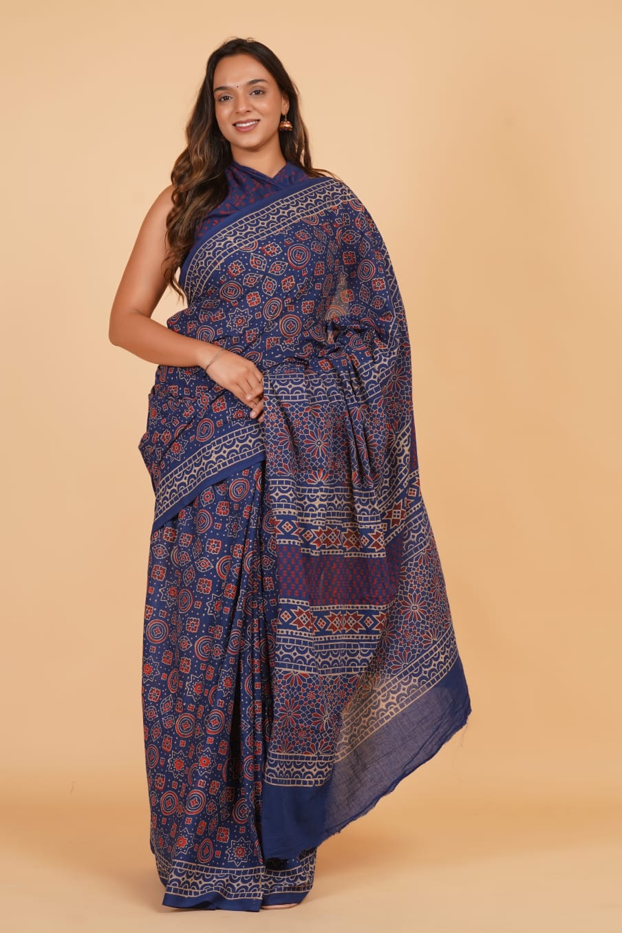 HAND BLOCK PRINTED COTTON SAREE (5.5 Mtr) WITH UNSTICHED BLOUSE PIECE (90CM)