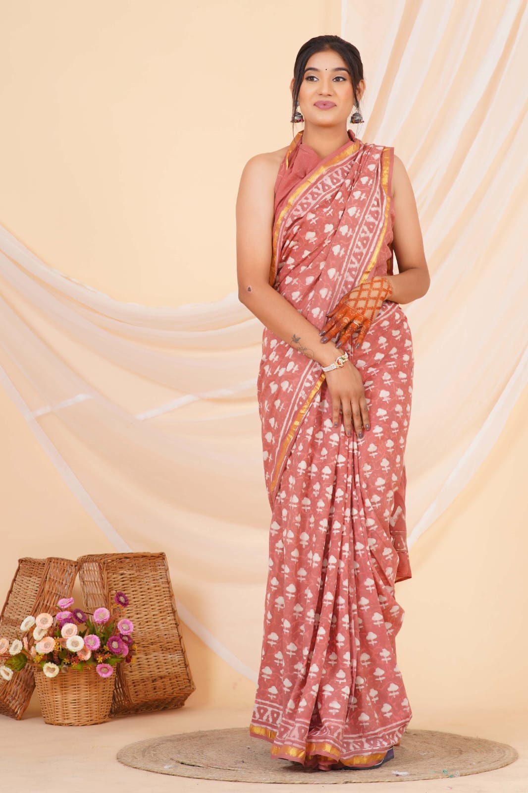 (JARI BORDER) PURE COTTON SAREE (5.5 Mtr) WITH UNSTICHED BLOUSE PIECE (90CM)