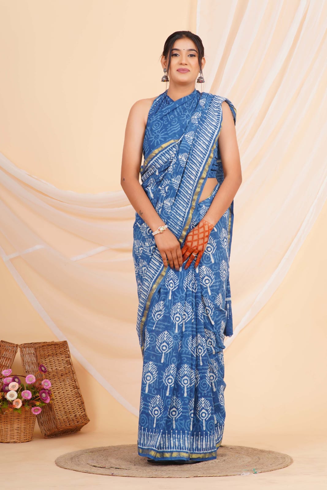 (JARI BORDER) PURE COTTON SAREE (5.5 Mtr) WITH UNSTICHED BLOUSE PIECE (90CM)