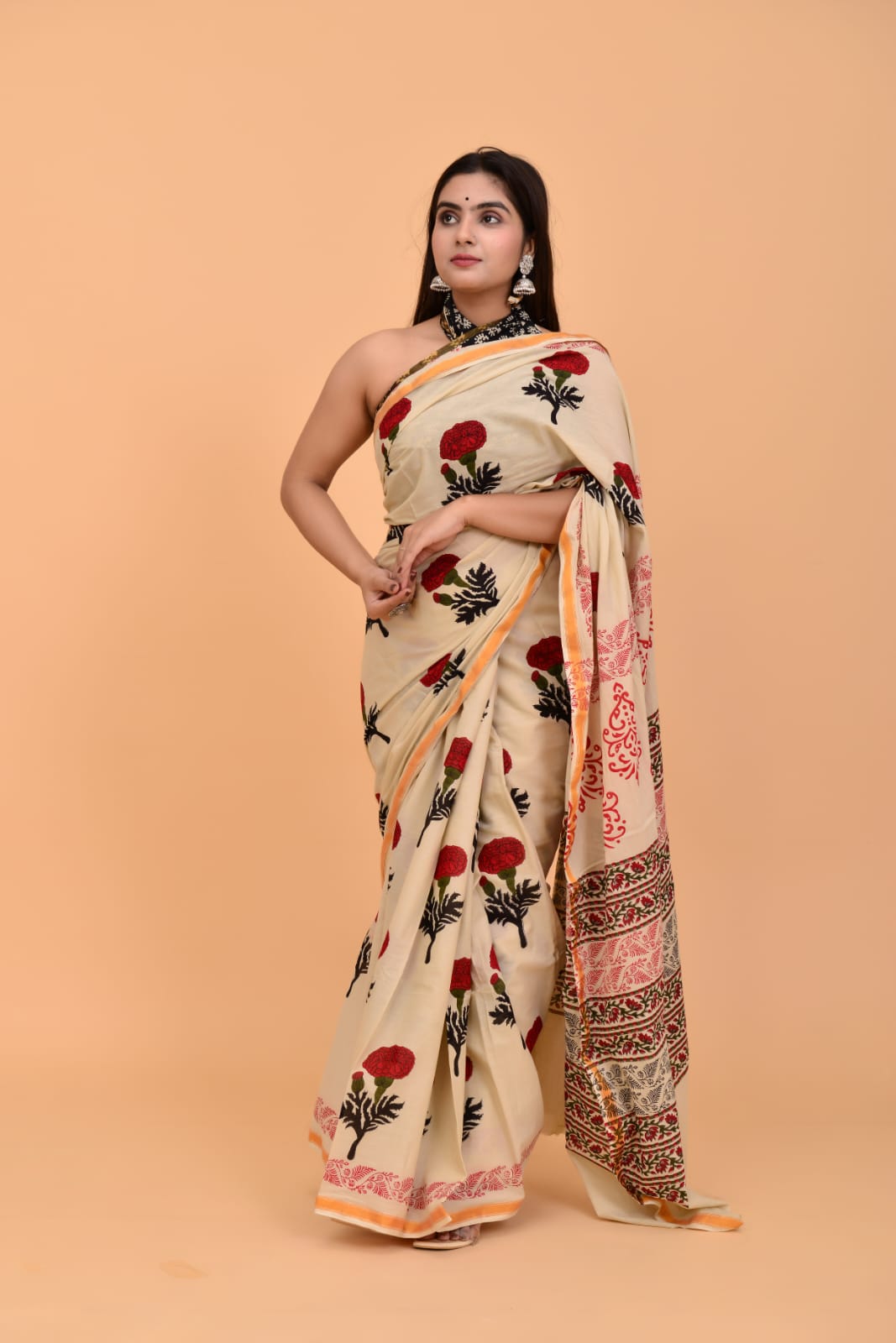 (JARI BORDER) PURE COTTON SAREE (5.5 Mtr) WITH UNSTICHED BLOUSE PIECE (90CM)