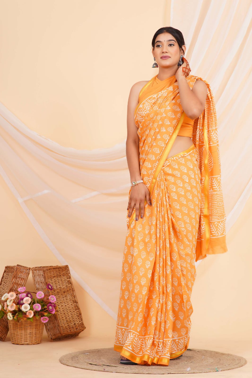 (JARI BORDER) PURE COTTON SAREE (5.5 Mtr) WITH UNSTICHED BLOUSE PIECE (90CM)