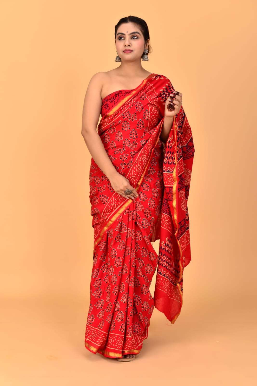 (JARI BORDER) PURE COTTON SAREE (5.5 Mtr) WITH UNSTICHED BLOUSE PIECE (90CM)