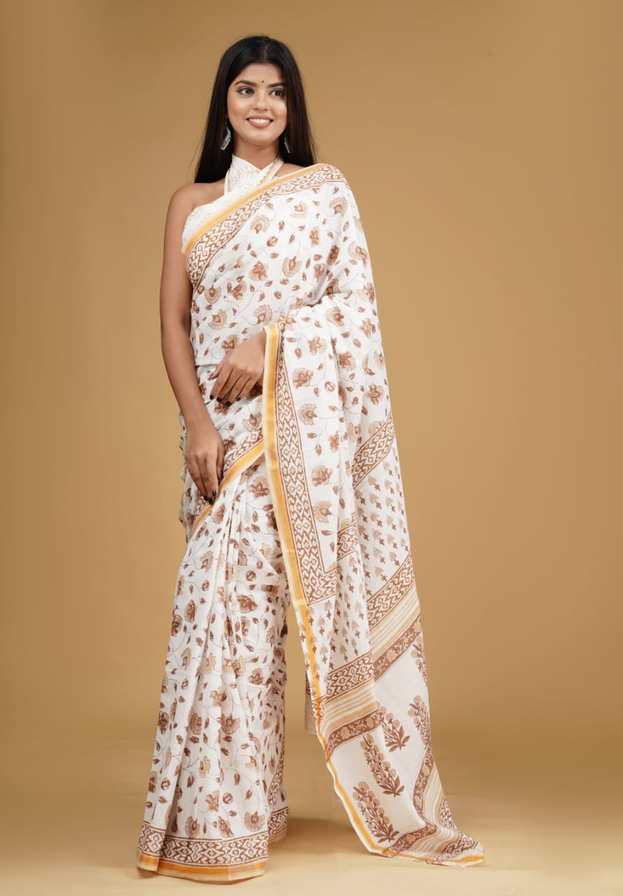 (JARI BORDER) PURE COTTON SAREE (5.5 Mtr) WITH UNSTICHED BLOUSE PIECE (90CM)