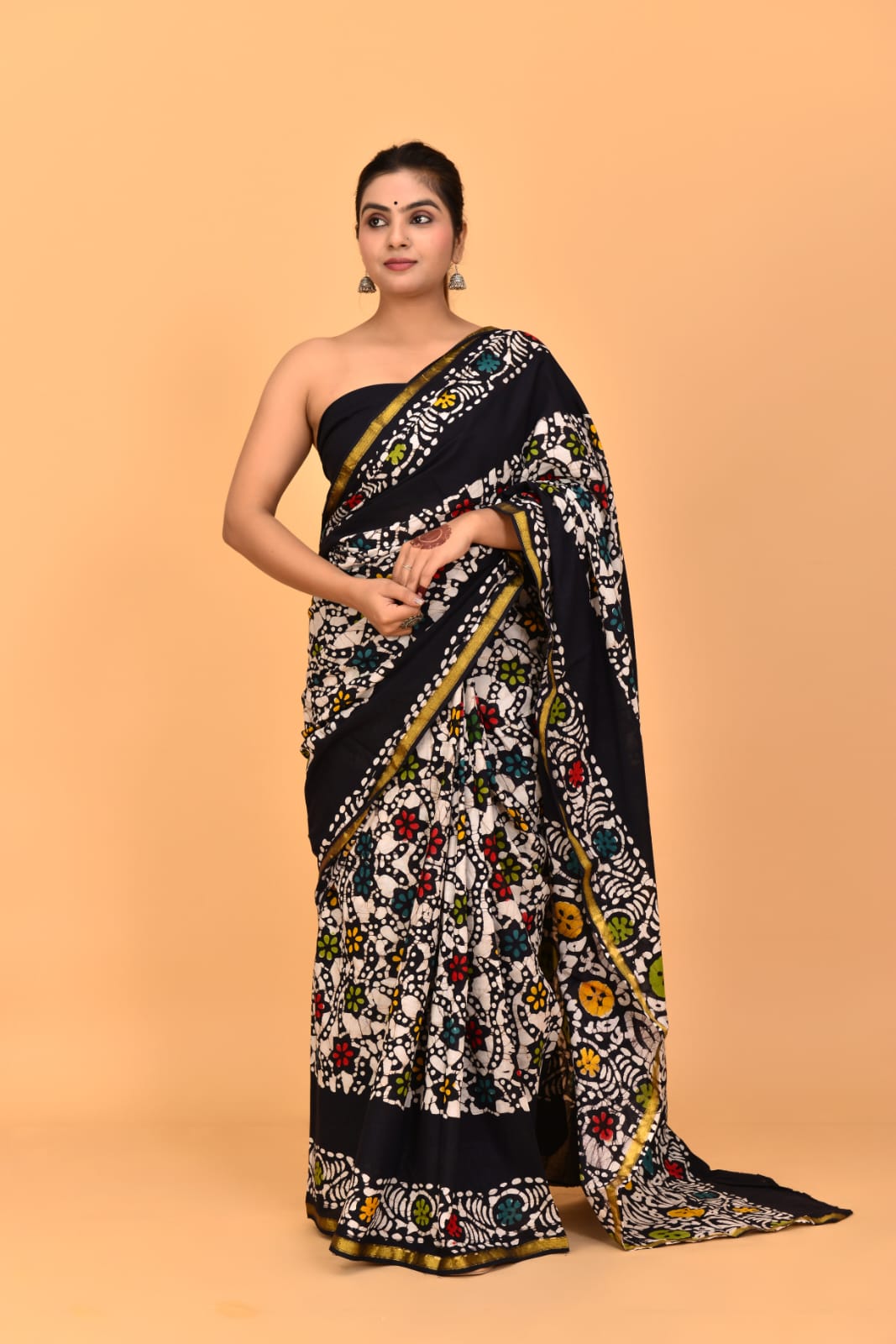 (JARI BORDER) PURE COTTON SAREE (5.5 Mtr) WITH UNSTICHED BLOUSE PIECE (90CM)