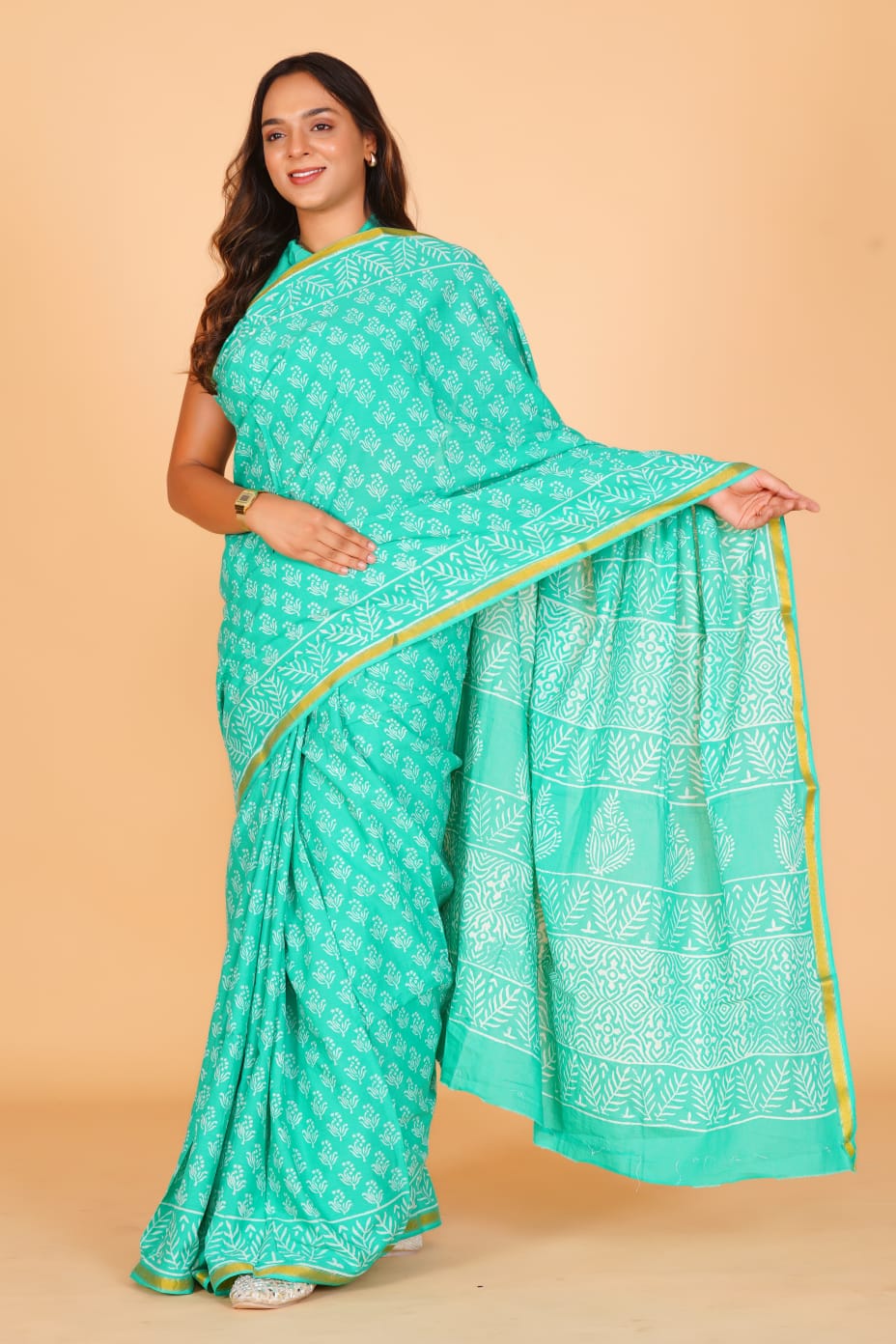 (JARI BORDER) PURE COTTON SAREE (5.5 Mtr) WITH UNSTICHED BLOUSE PIECE (90CM)