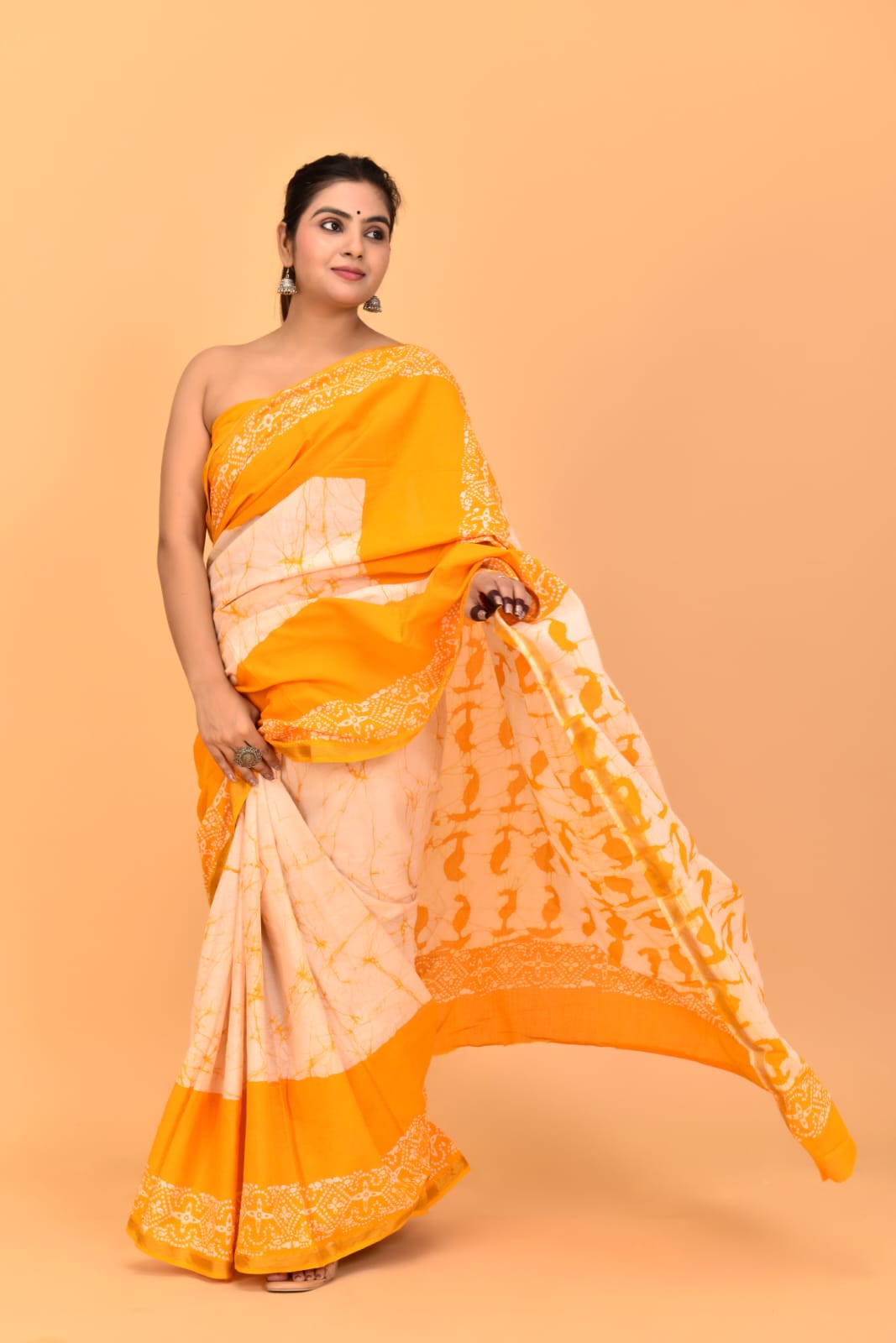 (JARI BORDER) PURE COTTON SAREE (5.5 Mtr) WITH UNSTICHED BLOUSE PIECE (90CM)