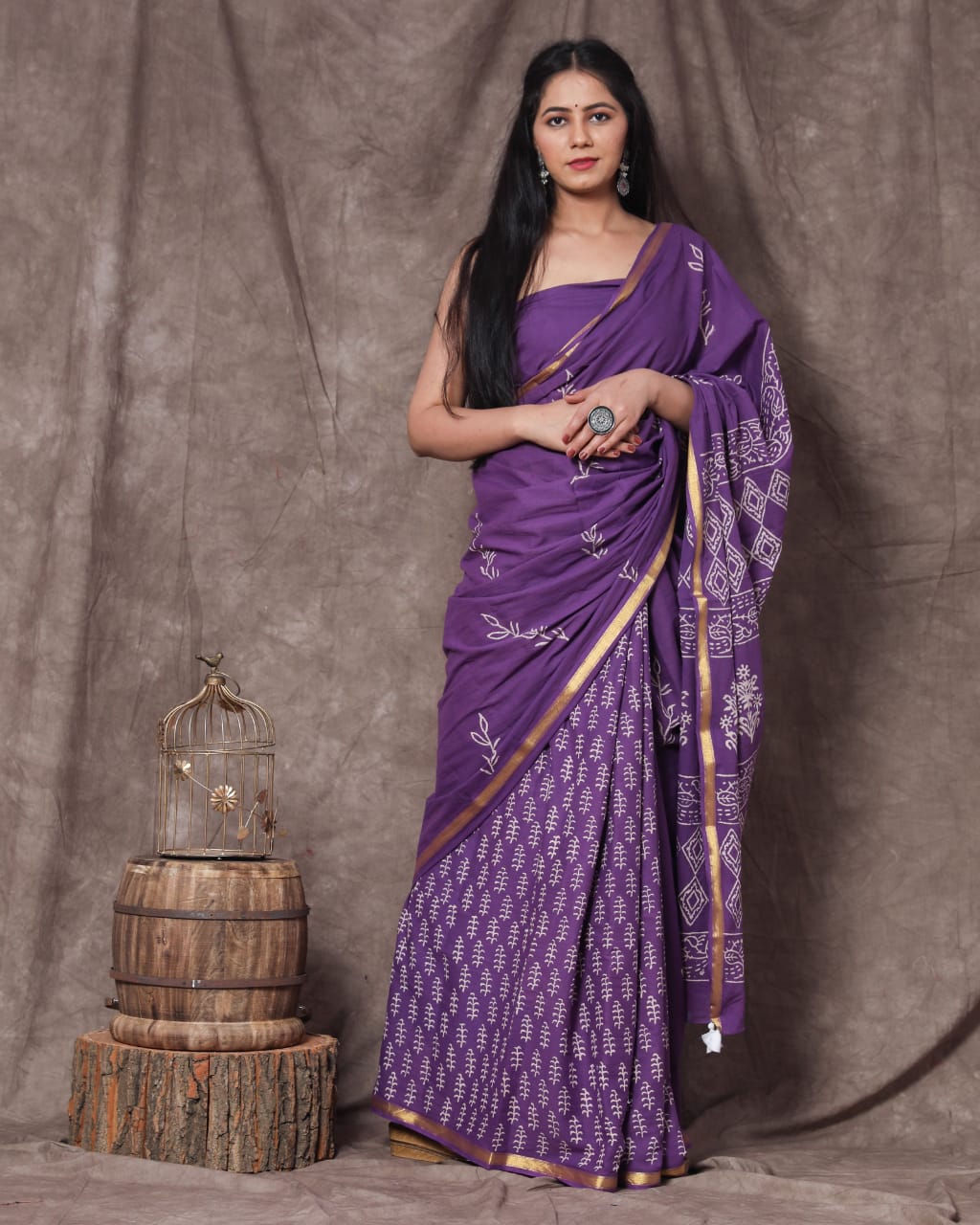 (JARI BORDER) PURE COTTON SAREE (5.5 Mtr) WITH UNSTICHED BLOUSE PIECE (90CM)