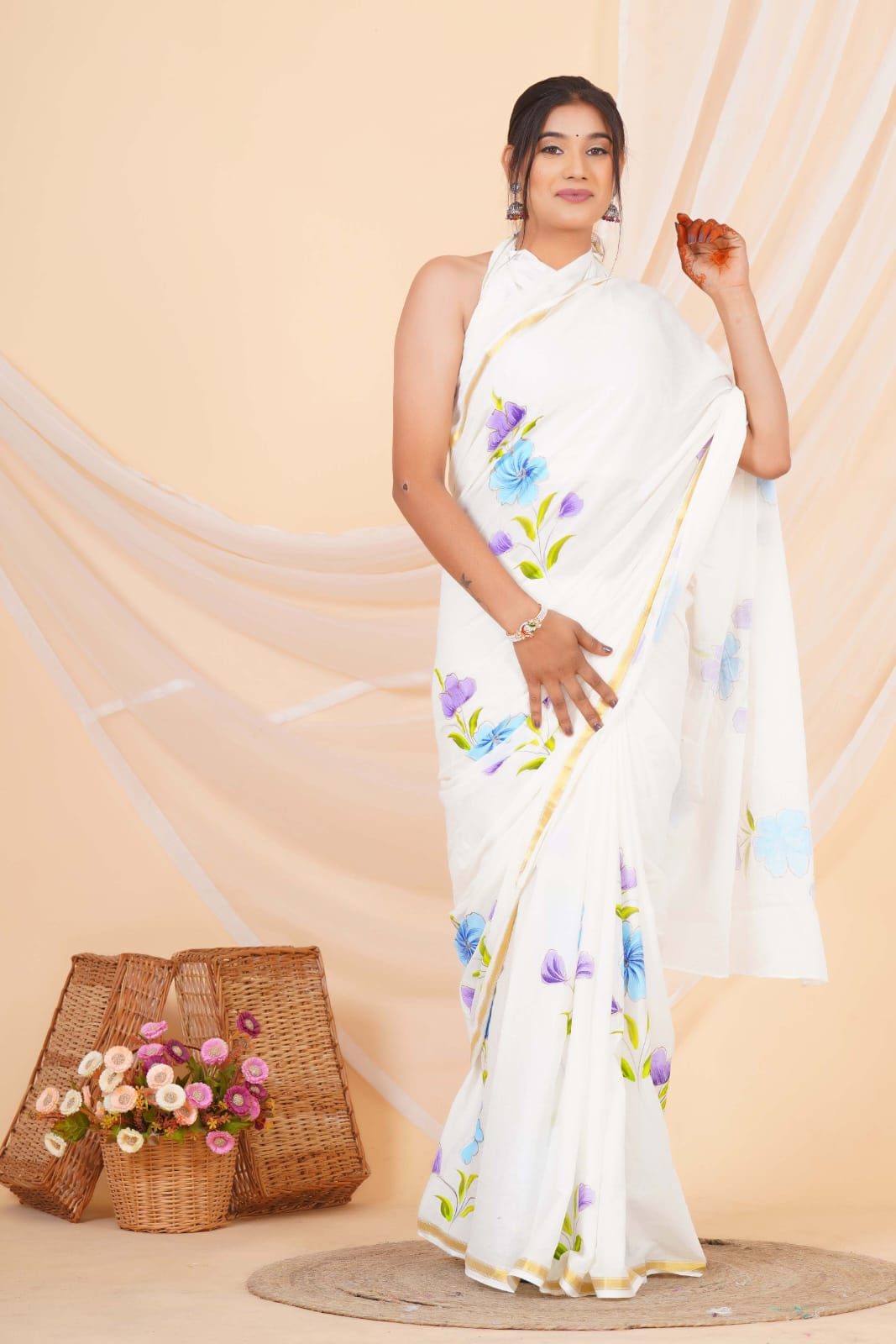 (JARI BORDER) PURE COTTON SAREE (5.5 Mtr) WITH UNSTICHED BLOUSE PIECE (90CM)