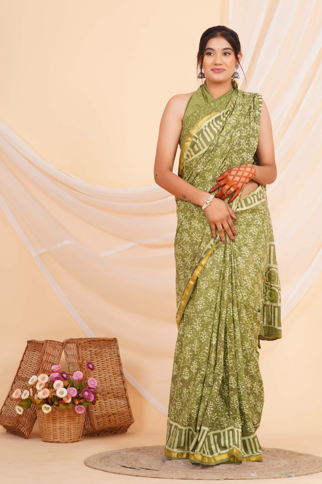 (JARI BORDER) PURE COTTON SAREE (5.5 Mtr) WITH UNSTICHED BLOUSE PIECE (90CM)