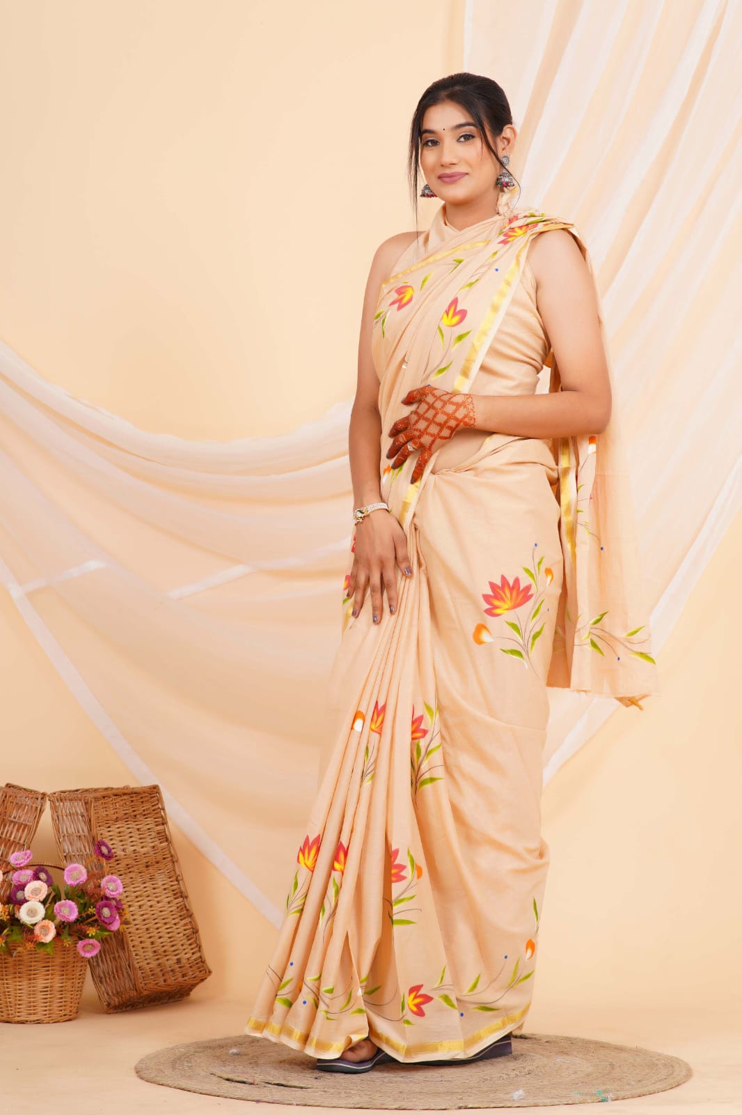 (JARI BORDER) PURE COTTON SAREE (5.5 Mtr) WITH UNSTICHED BLOUSE PIECE (90CM)