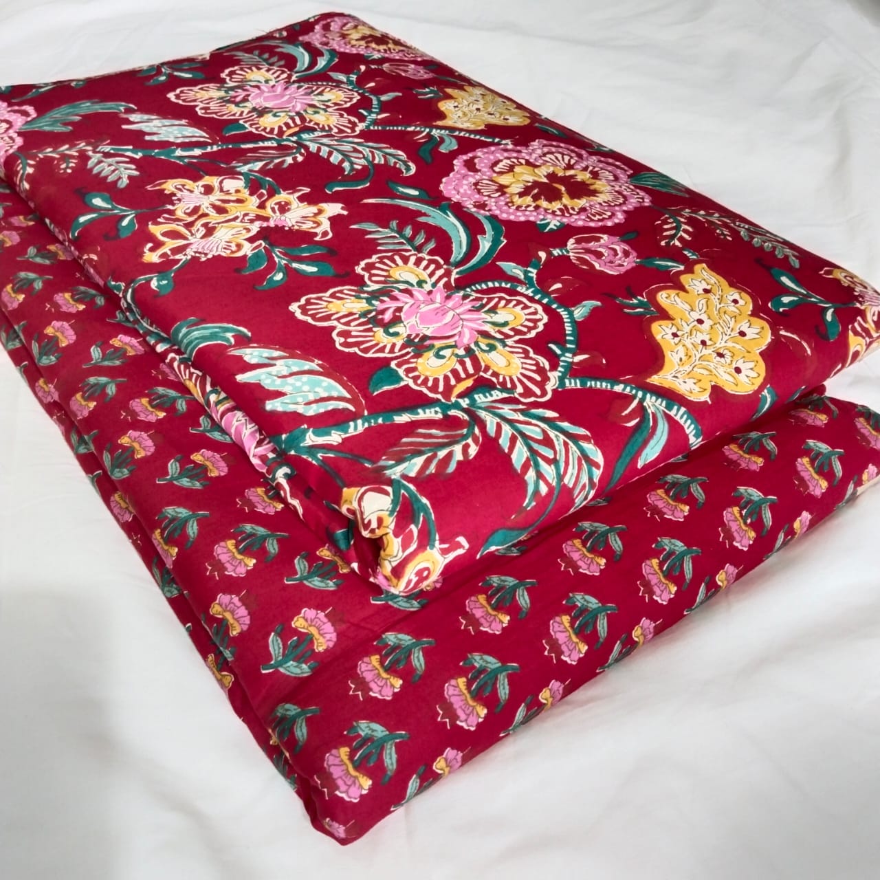 Floral Printed Pure Cotton Unstitched Top Bottom Combo Set 2.5 Mtr Top 2.5 Mtr Bottom