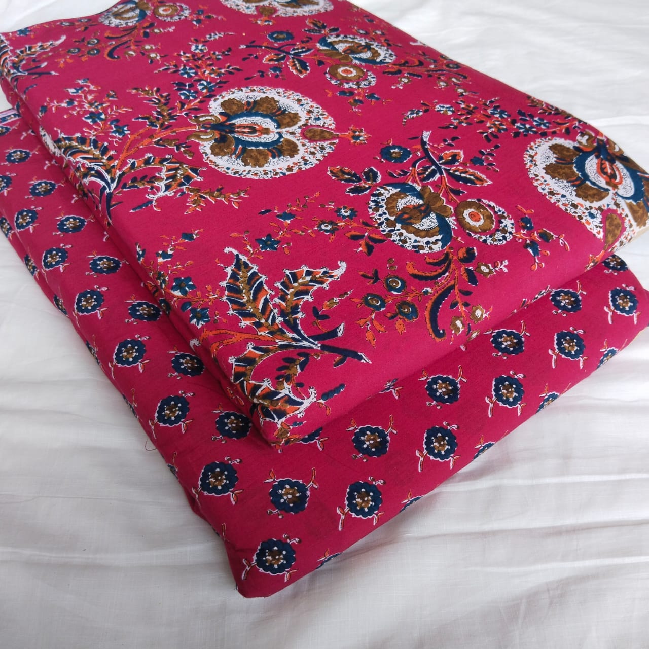 Floral Printed Pure Cotton Unstitched Top Bottom Combo Set 2.5 Mtr Top 2.5 Mtr Bottom