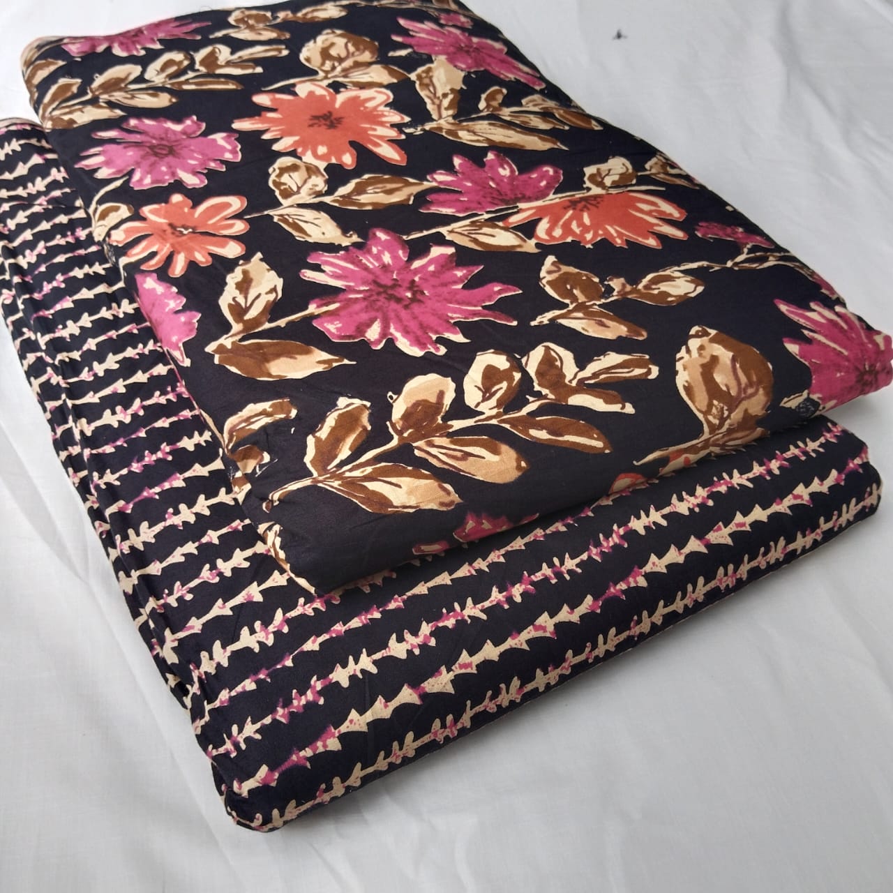 Floral Printed Pure Cotton Unstitched Top Bottom Combo Set 2.5 Mtr Top 2.5 Mtr Bottom