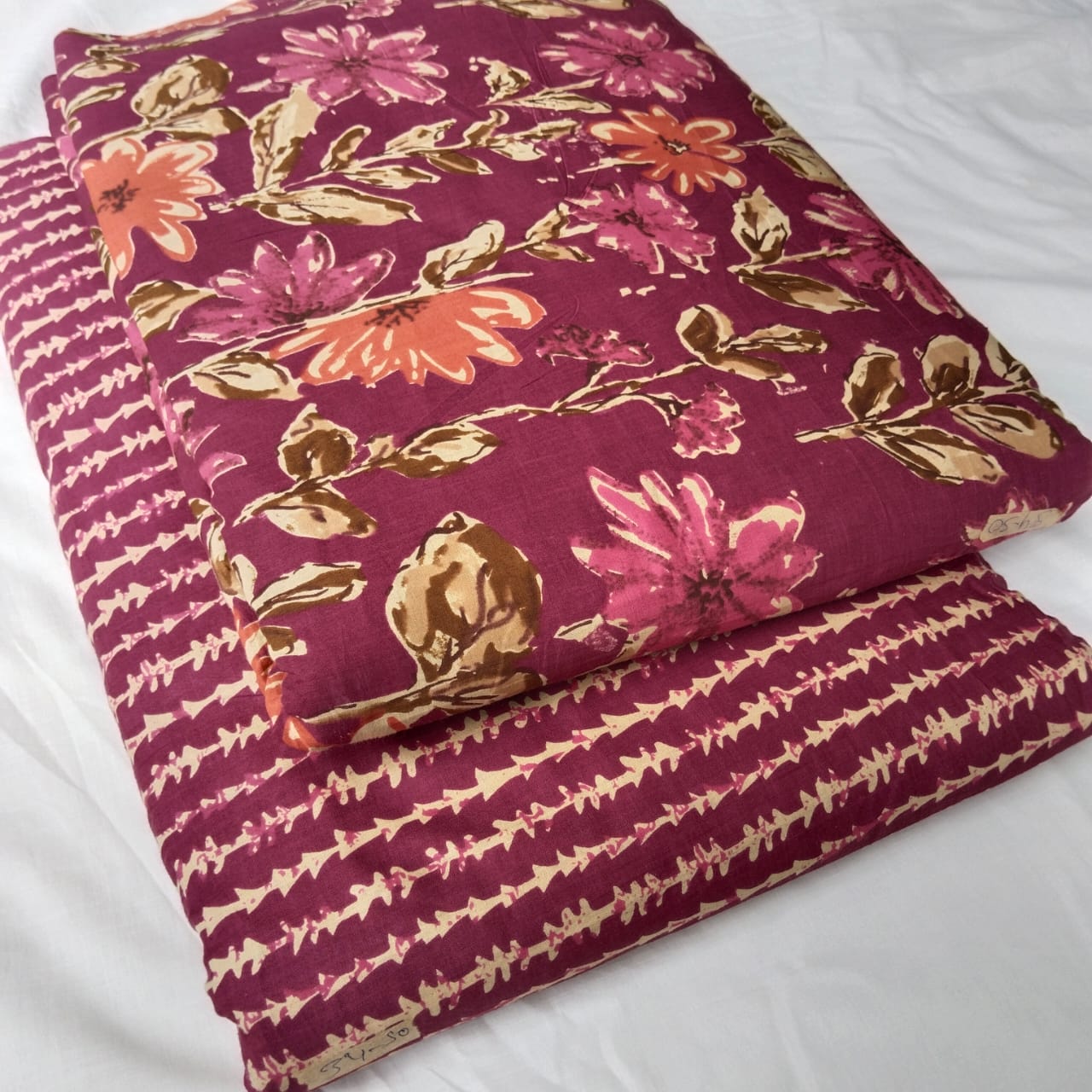 Floral Printed Pure Cotton Unstitched Top Bottom Combo Set 2.5 Mtr Top 2.5 Mtr Bottom