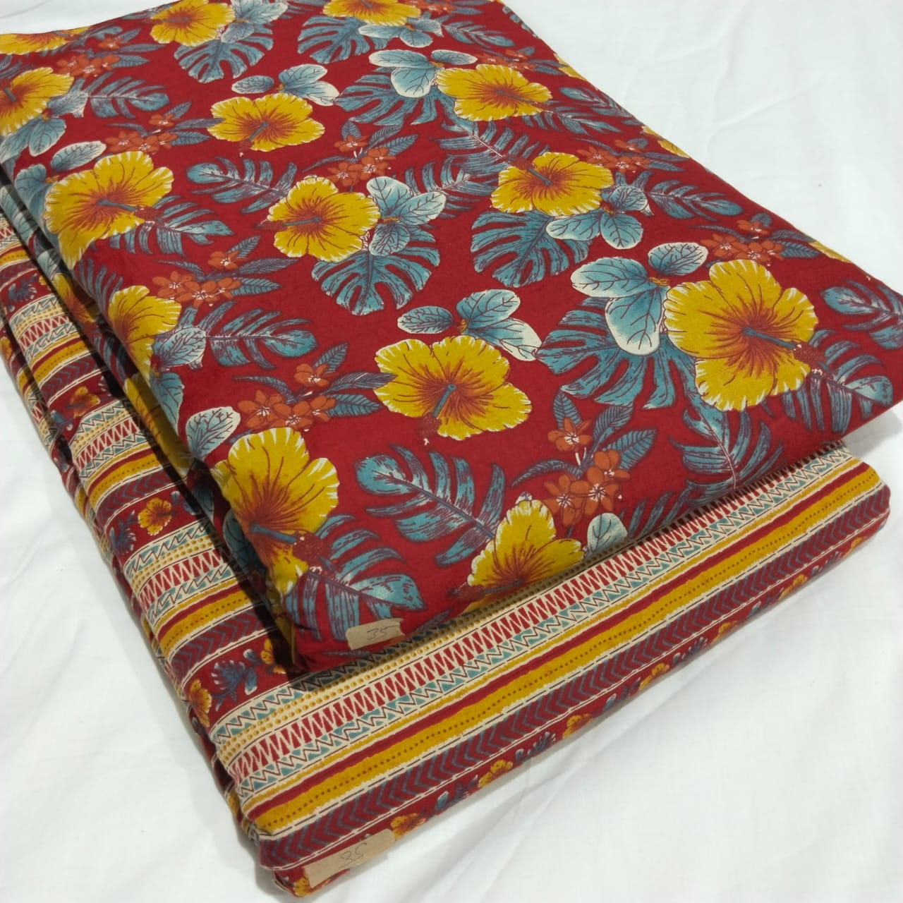 Floral Printed Pure Cotton Unstitched Top Bottom Combo Set 2.5 Mtr Top 2.5 Mtr Bottom