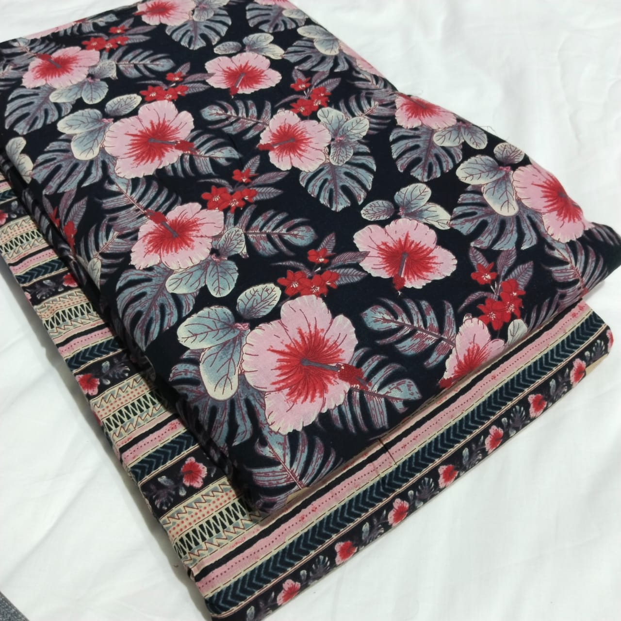 Floral Printed Pure Cotton Unstitched Top Bottom Combo Set 2.5 Mtr Top 2.5 Mtr Bottom