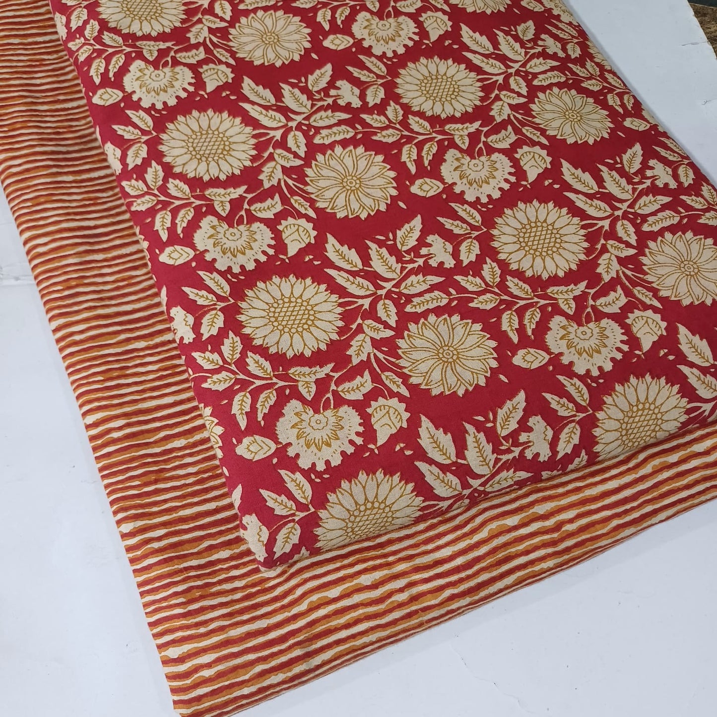 Floral Printed Pure Cotton Unstitched Top Bottom Combo Set 2.5 Mtr Top 2.5 Mtr Bottom