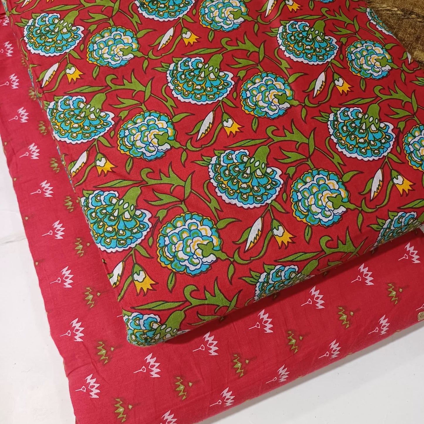 Floral Printed Pure Cotton Unstitched Top Bottom Combo Set 2.5 Mtr Top 2.5 Mtr Bottom