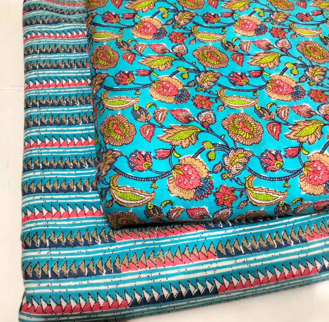 Floral Printed Pure Cotton Unstitched Top Bottom Combo Set 2.5 Mtr Top 2.5 Mtr Bottom