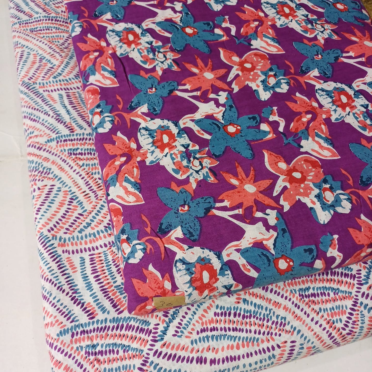 Floral Printed Pure Cotton Unstitched Top Bottom Combo Set 2.5 Mtr Top 2.5 Mtr Bottom