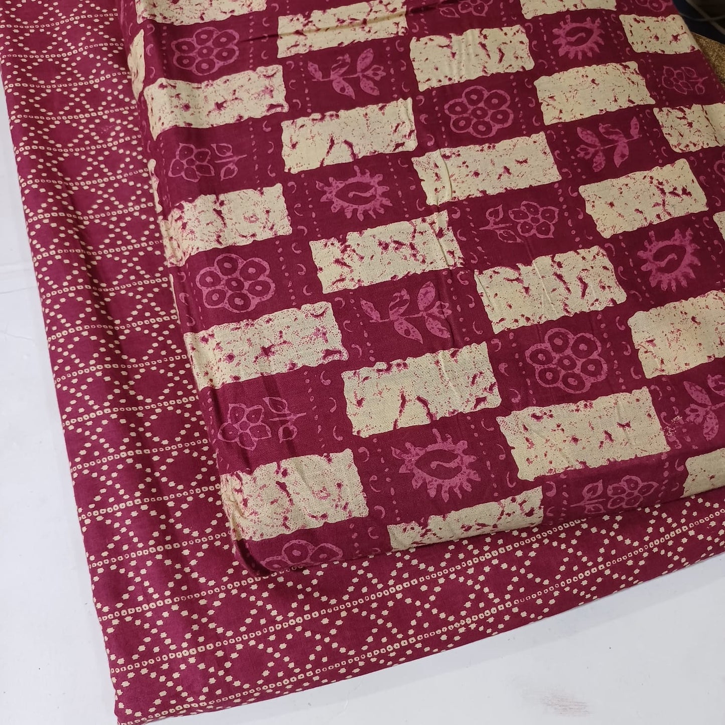 Floral Printed Pure Cotton Unstitched Top Bottom Combo Set 2.5 Mtr Top 2.5 Mtr Bottom