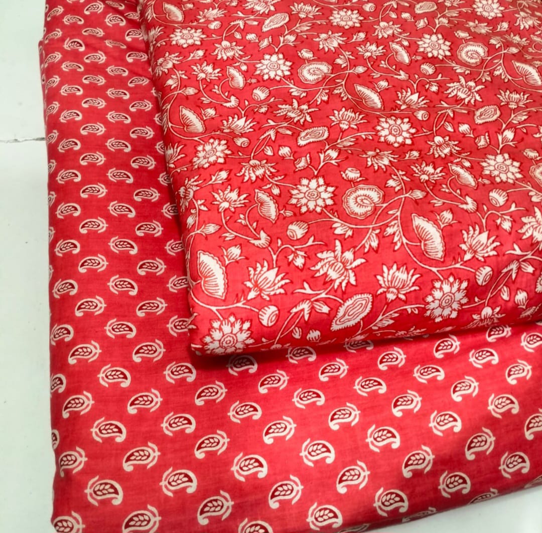 Floral Printed Pure Cotton Unstitched Top Bottom Combo Set 2.5 Mtr Top 2.5 Mtr Bottom