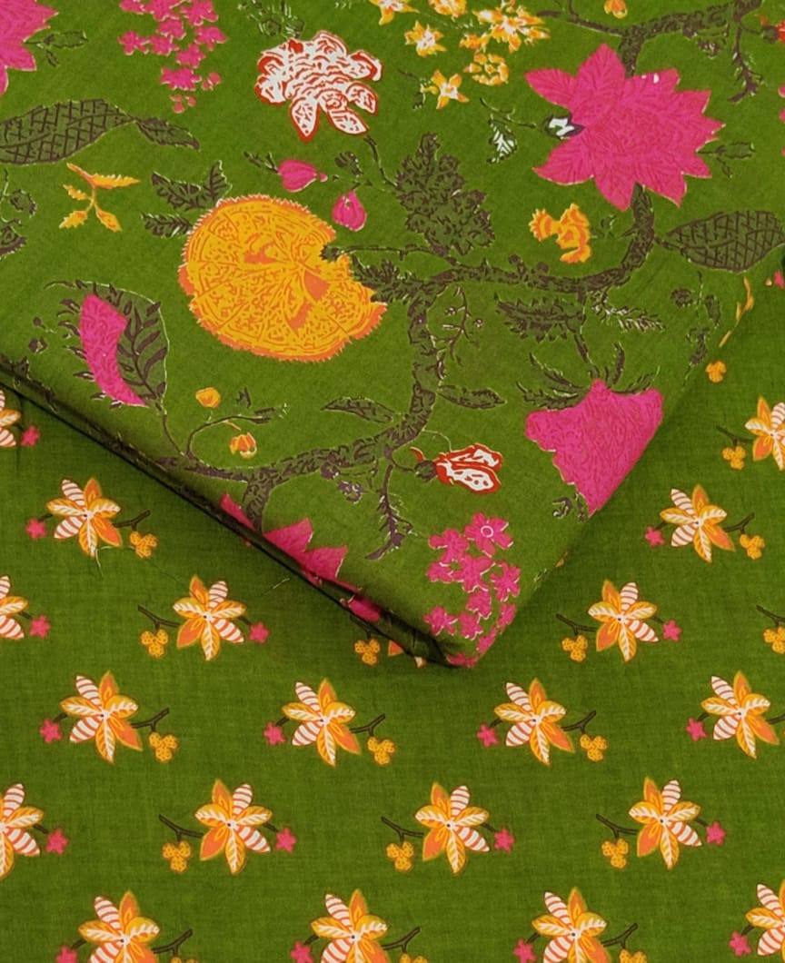 Floral Printed Pure Cotton Unstitched Top Bottom Combo Set 2.5 Mtr Top 2.5 Mtr Bottom