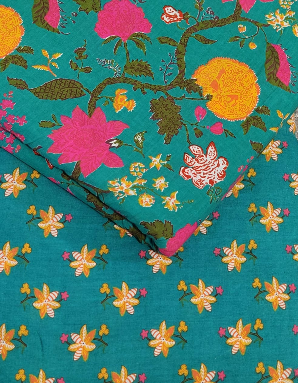 Floral Printed Pure Cotton Unstitched Top Bottom Combo Set 2.5 Mtr Top 2.5 Mtr Bottom