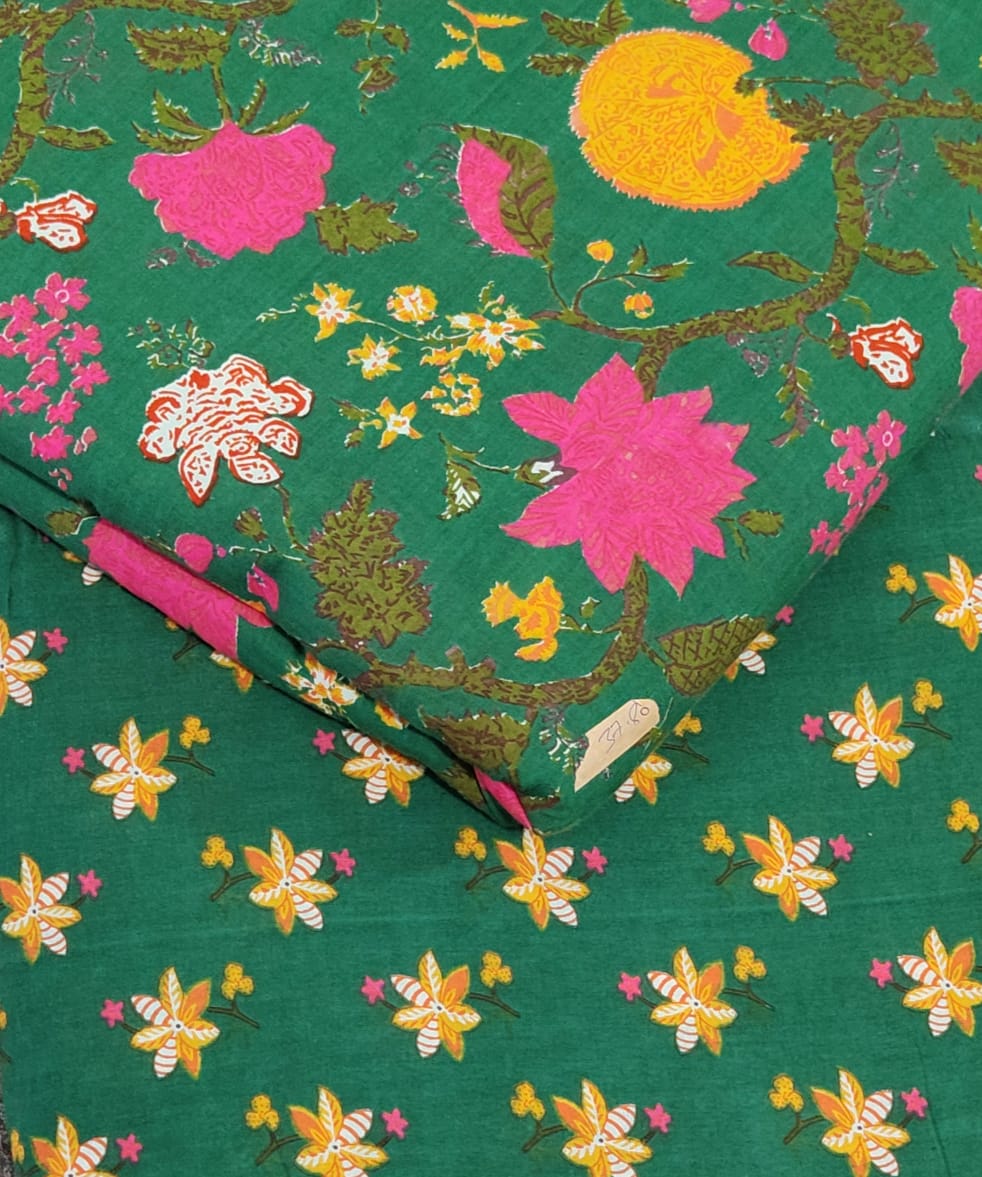 Floral Printed Pure Cotton Unstitched Top Bottom Combo Set 2.5 Mtr Top 2.5 Mtr Bottom