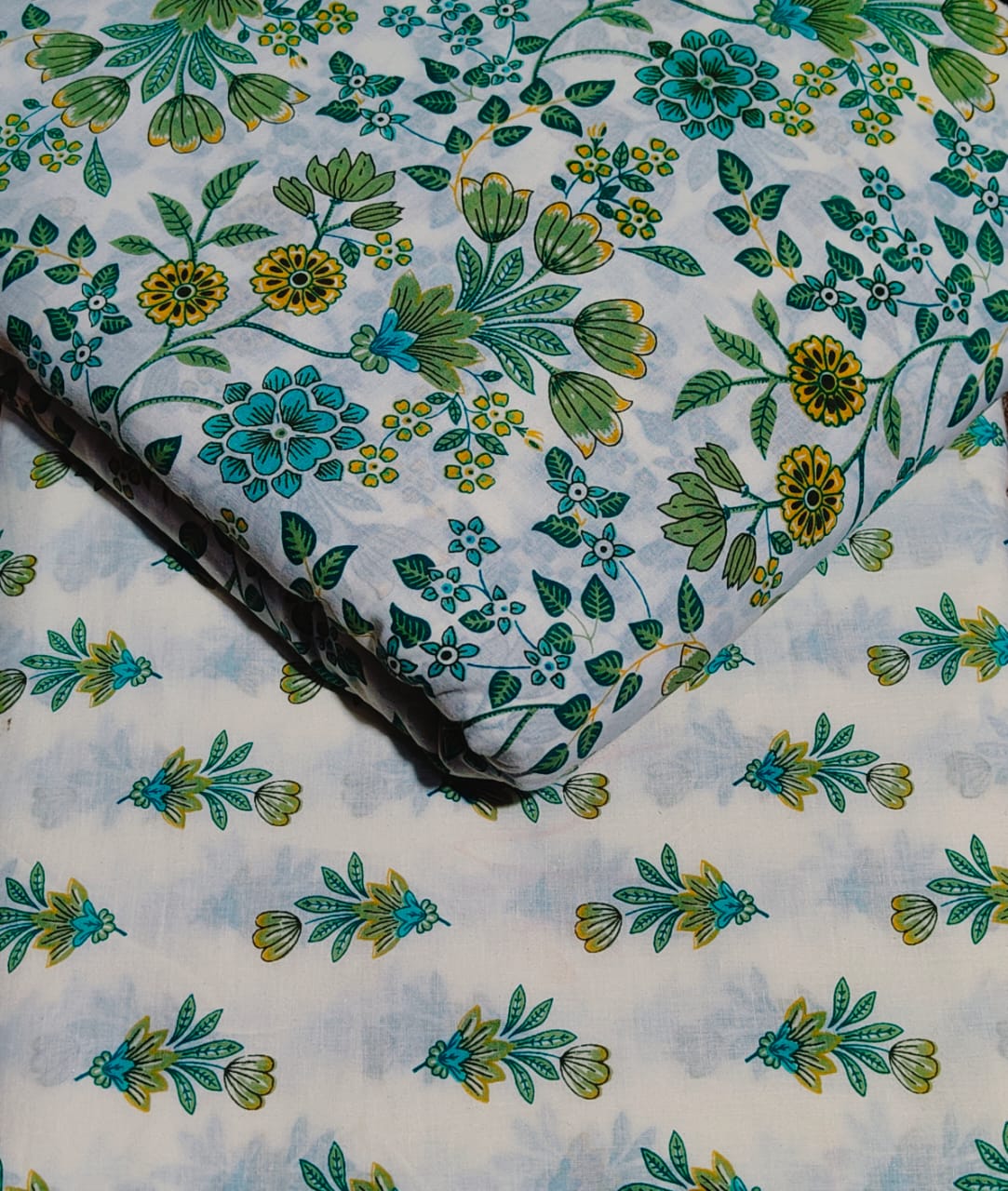 Floral Printed Pure Cotton Unstitched Top Bottom Combo Set 2.5 Mtr Top 2.5 Mtr Bottom