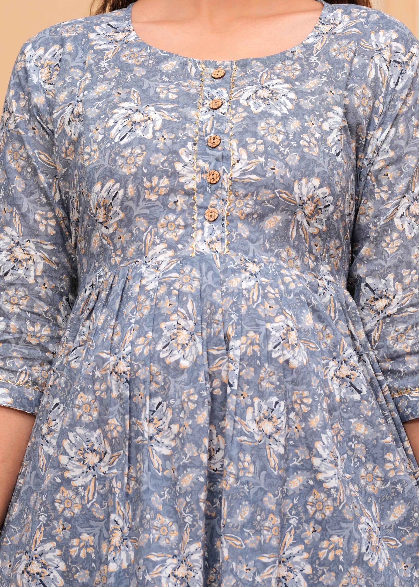 New Exclusive Cotton Cambric Floral Printed With Zip Design Maternity Gawn