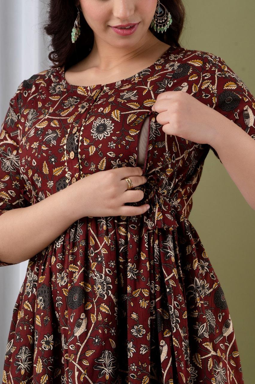 New Exclusive Cotton Cambric Floral Printed With Zip Design Maternity Gawn