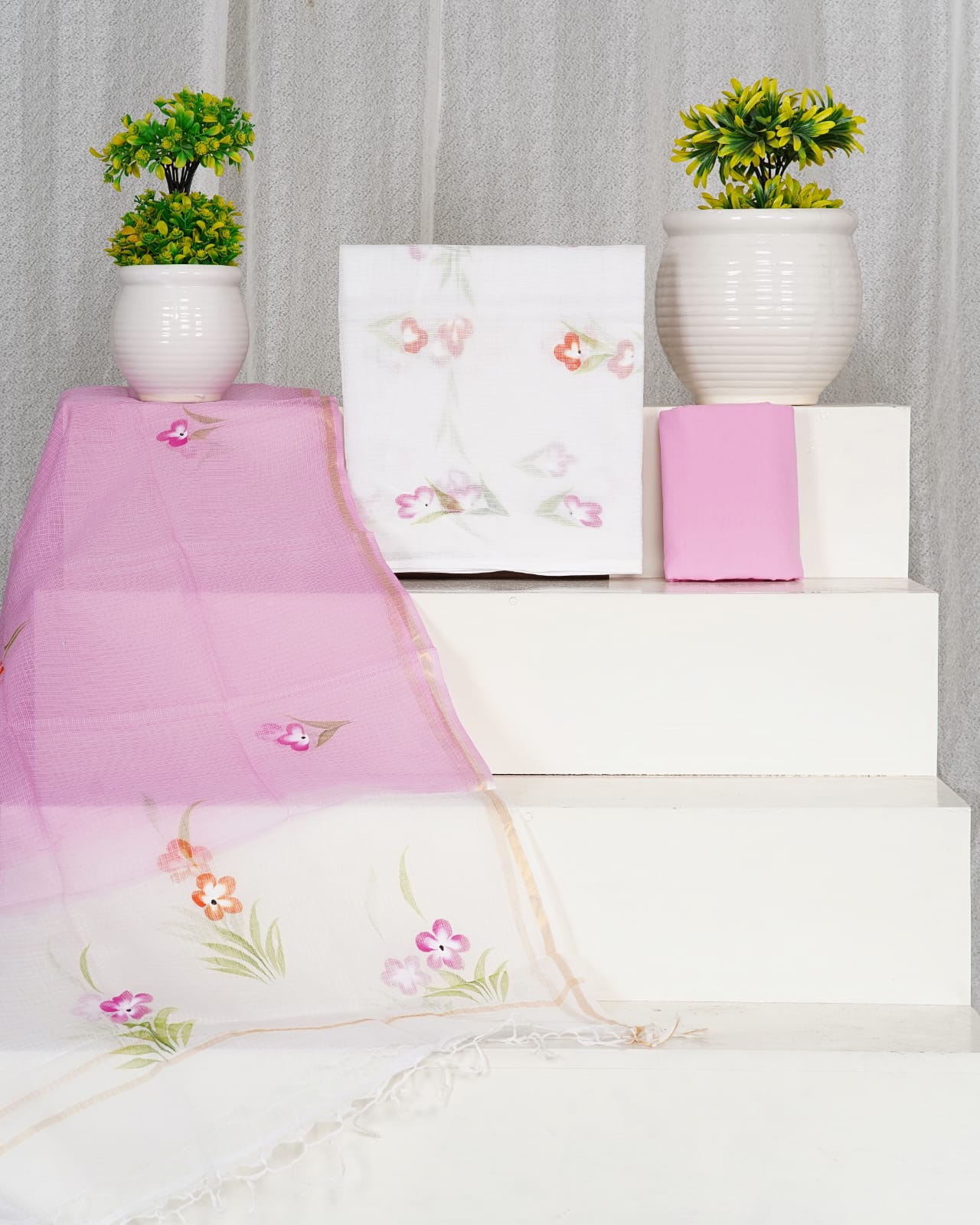 Pure Kota Doria Suit With Kota Doria Dupatta With (Jari Border)