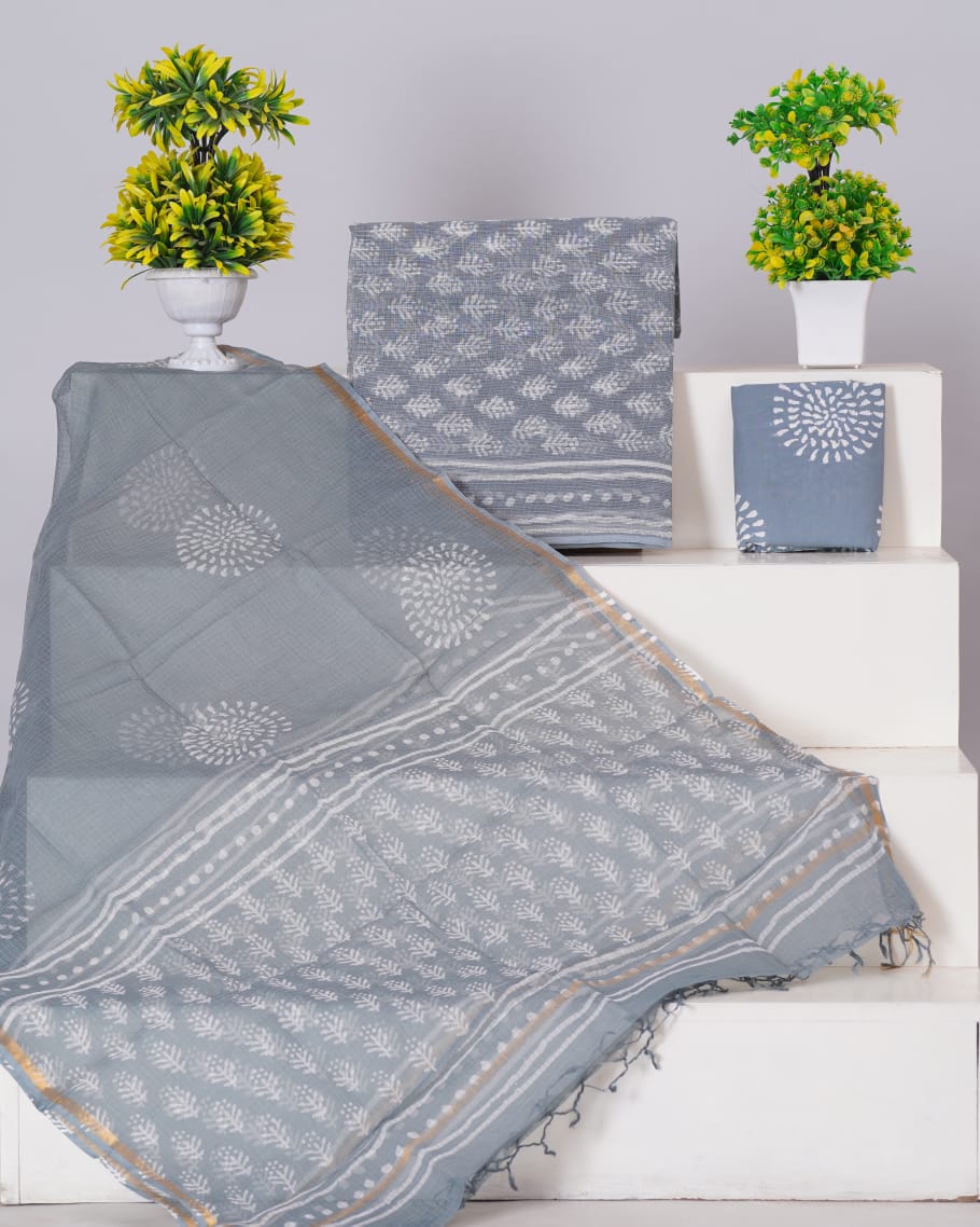 Pure Kota Doria Suit With Kota Doria Dupatta With (Jari Border)