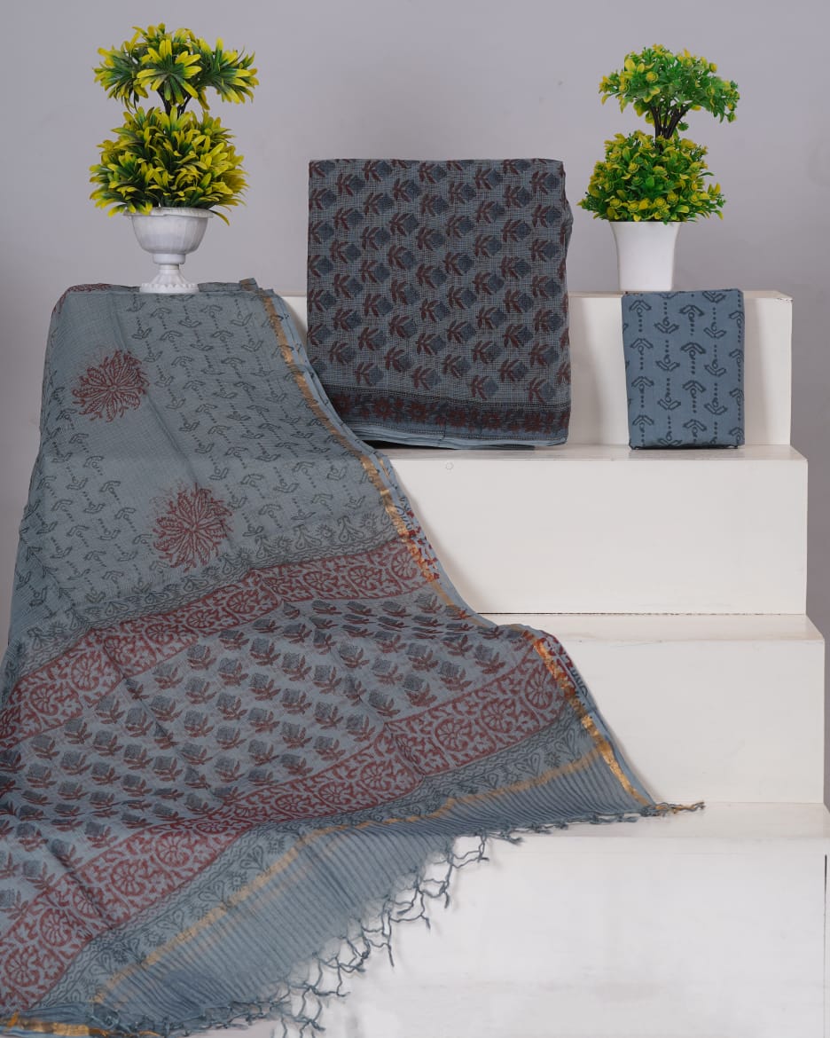 Pure Kota Doria Suit With Kota Doria Dupatta With (Jari Border)