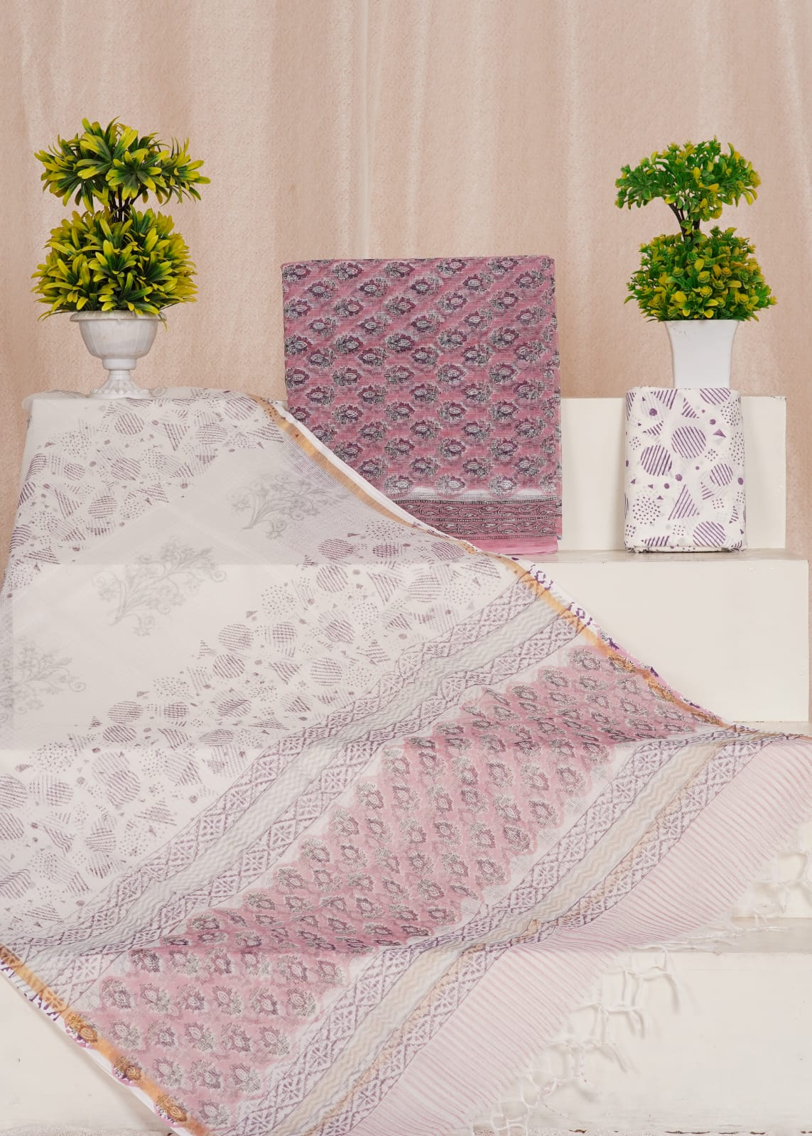 Pure Kota Doria Suit With Kota Doria Dupatta With (Jari Border)