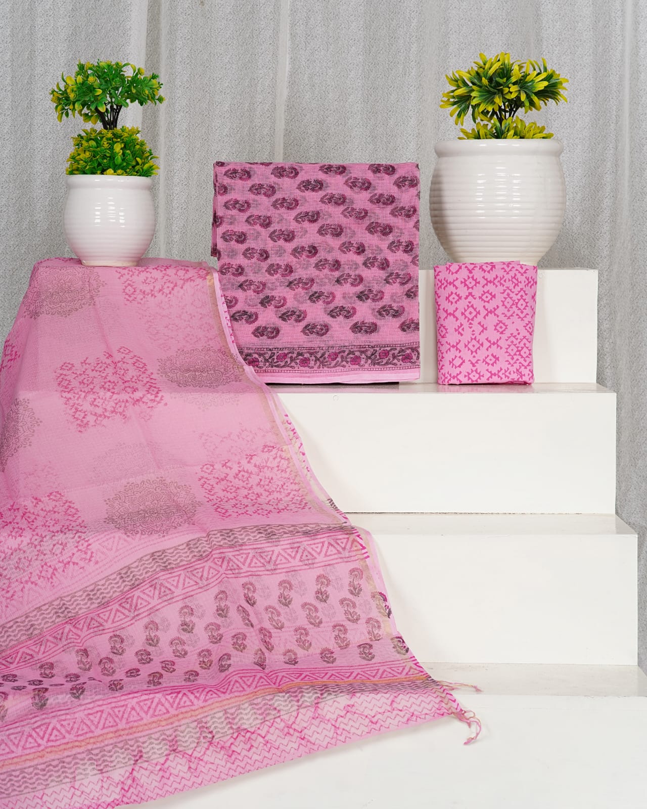 Pure Kota Doria Suit With Kota Doria Dupatta With (Jari Border)