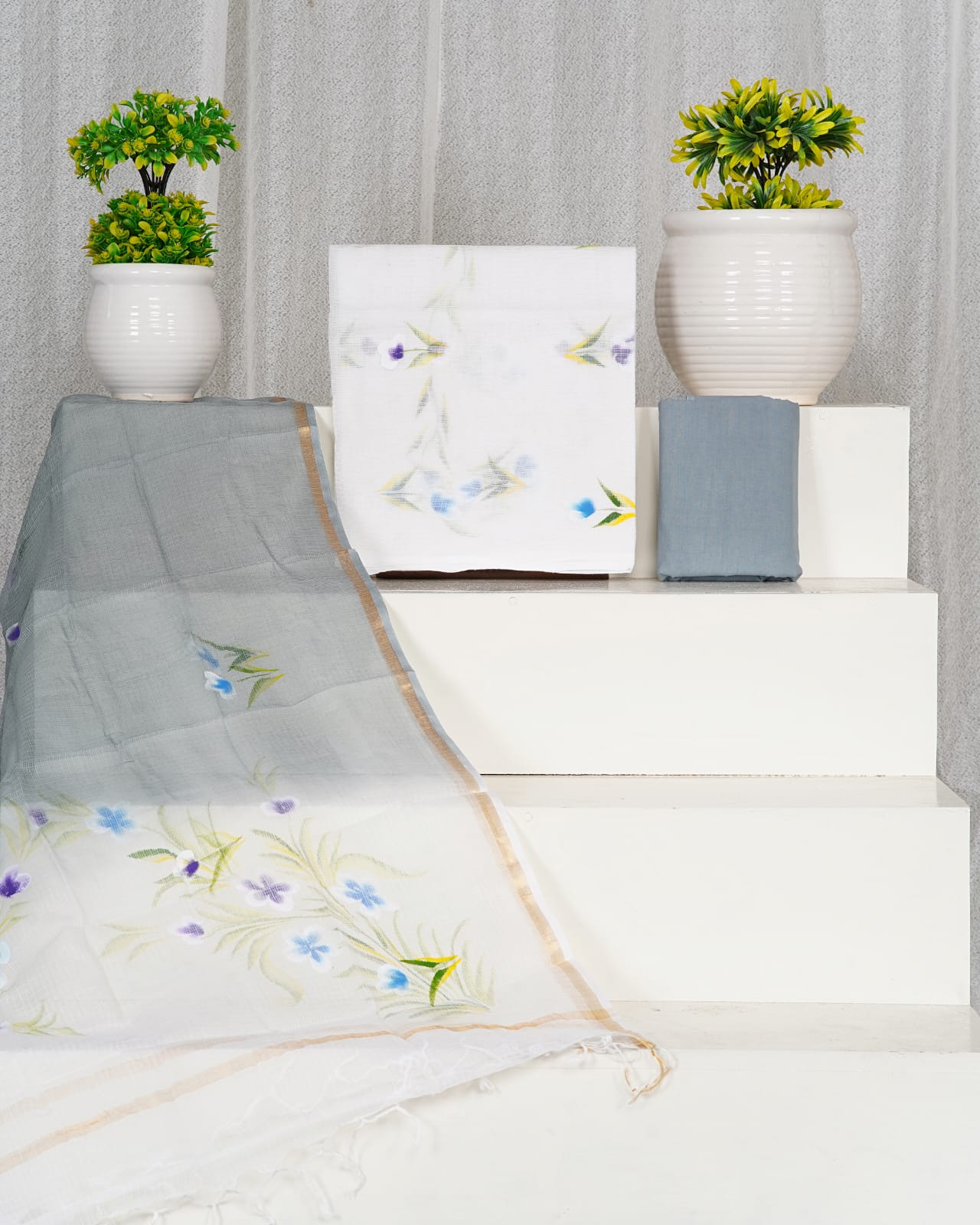 Pure Kota Doria Suit With Kota Doria Dupatta With (Jari Border)