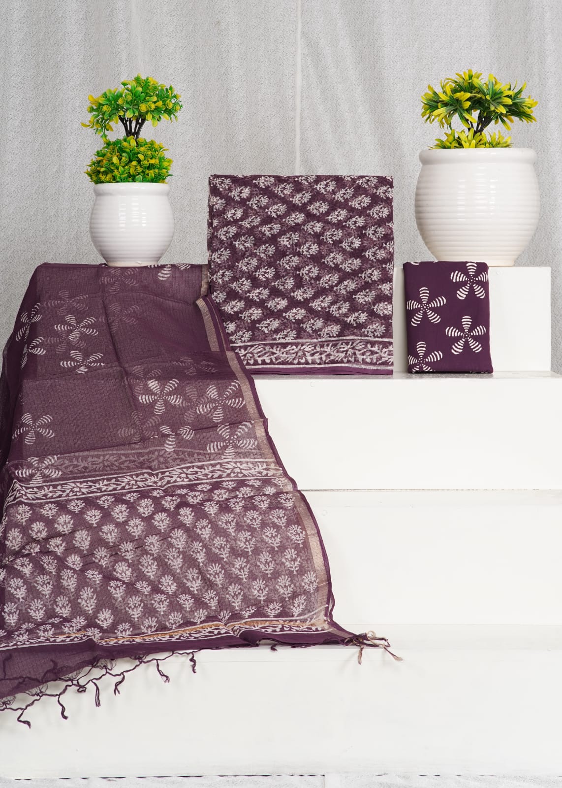 Pure Kota Doria Suit With Kota Doria Dupatta With (Jari Border)