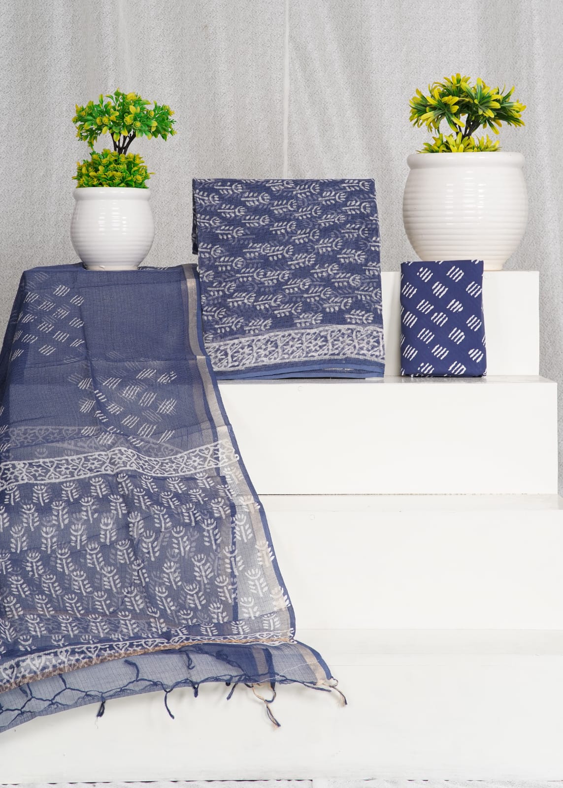 Pure Kota Doria Suit With Kota Doria Dupatta With (Jari Border)