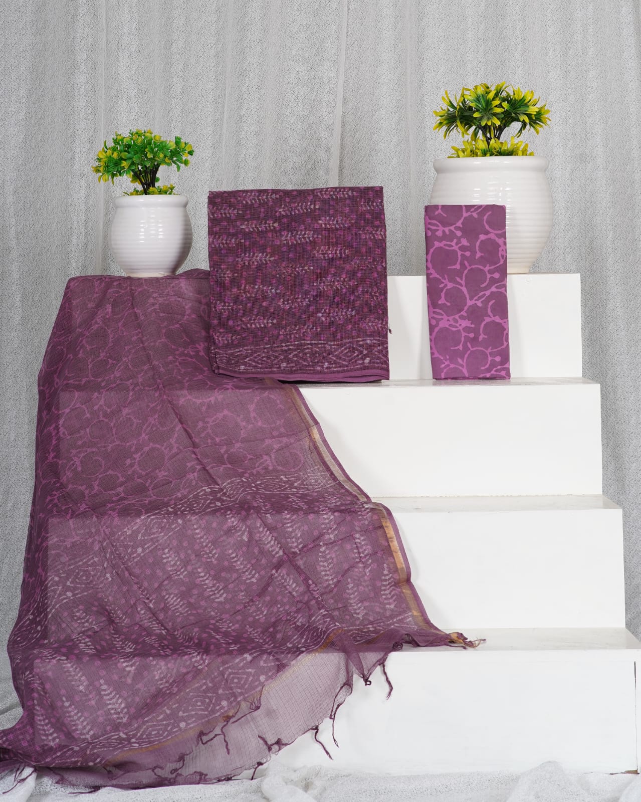 Pure Kota Doria Suit With Kota Doria Dupatta With (Jari Border)