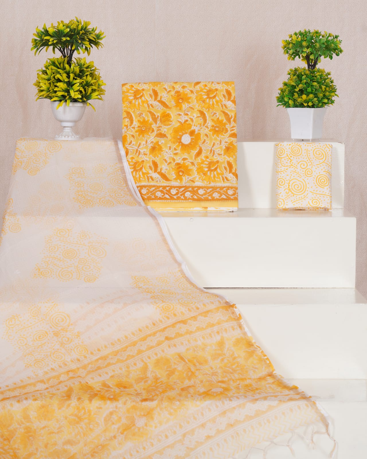 Pure Cotton Unstitched Suit With Pure Kota Doria Dupatta With Jari Border