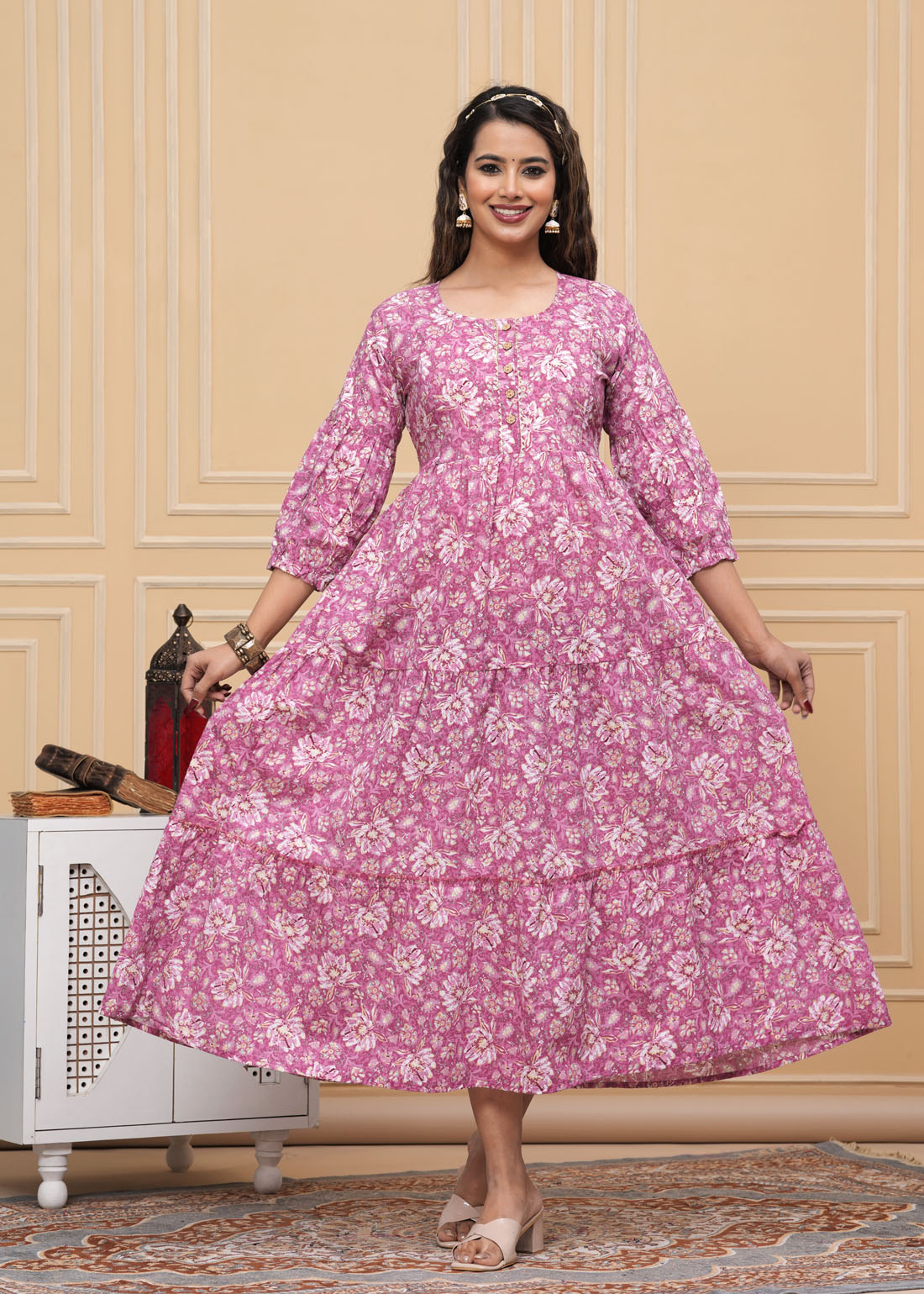 New Exclusive Cotton Cambric Floral Printed With Zip Design Maternity Gawn