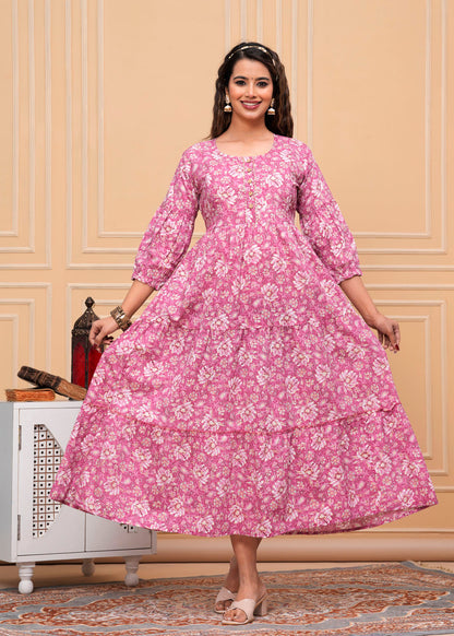 New Exclusive Cotton Cambric Floral Printed With Zip Design Maternity Gawn