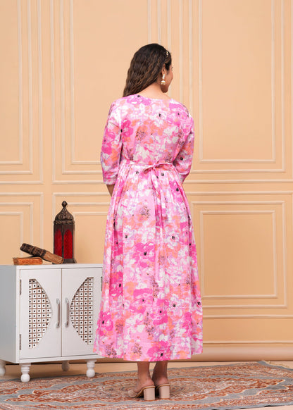 New Exclusive Cotton Cambric Floral Printed With Zip Design Maternity Gawn