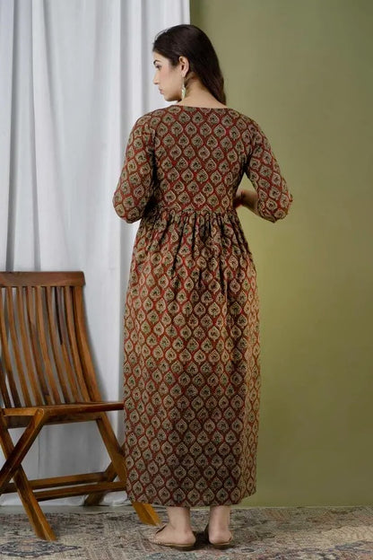 New Exclusive Cotton Cambric Floral Printed With Zip Design Maternity Gawn