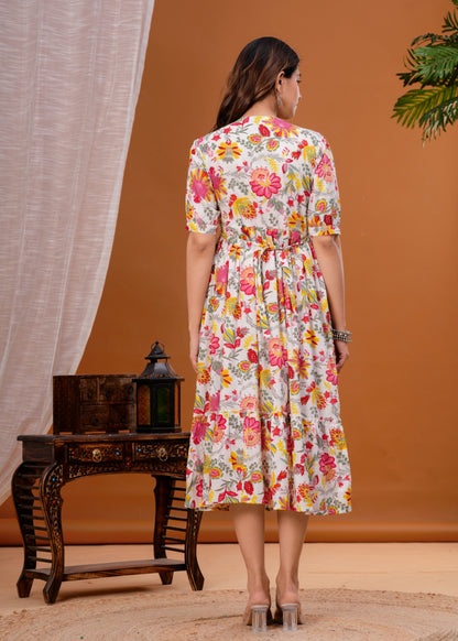 New Exclusive Cotton Cambric Floral Printed With Zip Design Maternity Gawn
