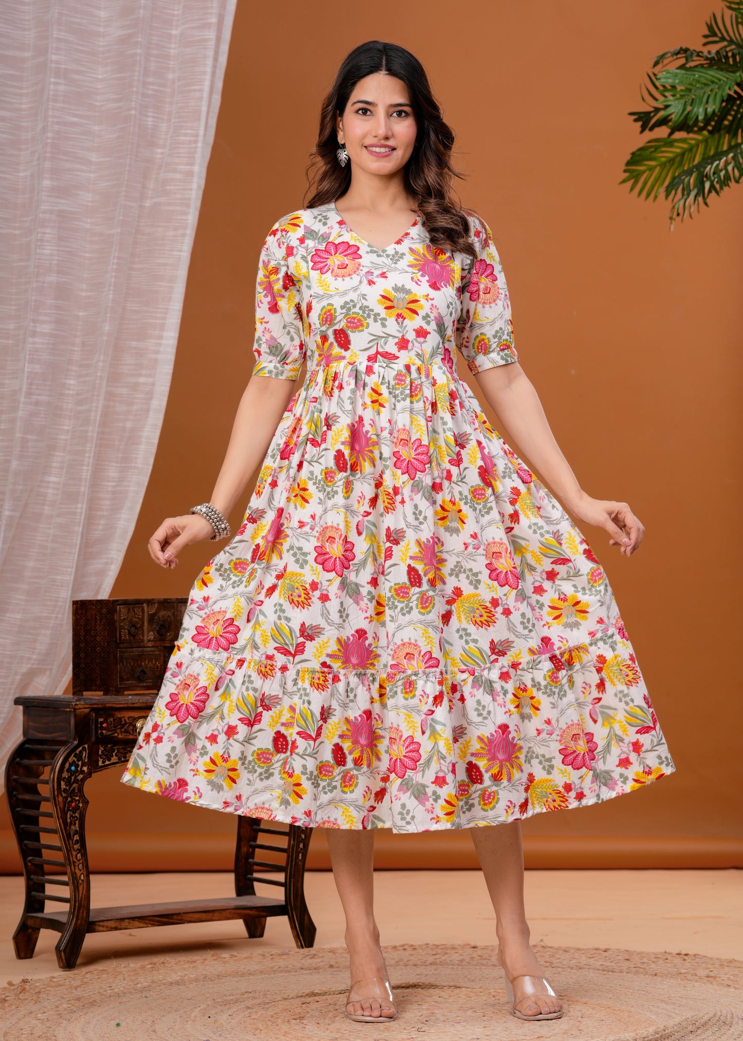 New Exclusive Cotton Cambric Floral Printed With Zip Design Maternity Gawn