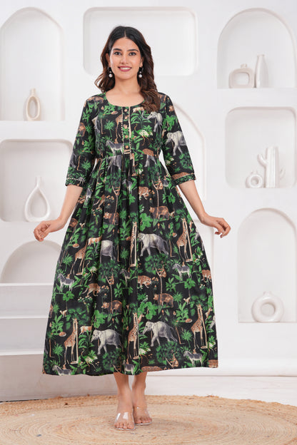 New Exclusive Cotton Cambric Floral Printed With Zip Design Maternity Gawn