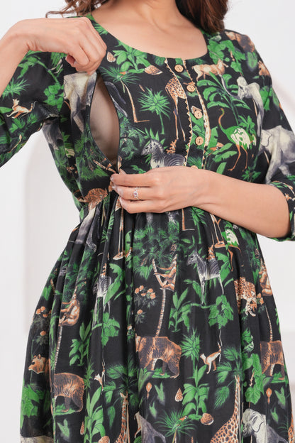 New Exclusive Cotton Cambric Floral Printed With Zip Design Maternity Gawn